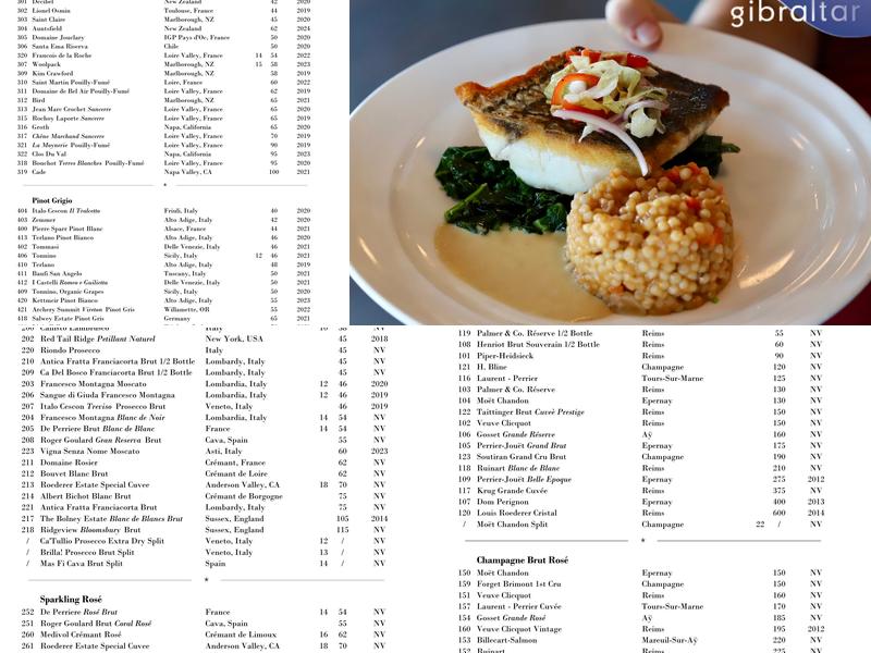 Gibraltar Restaurant Menu