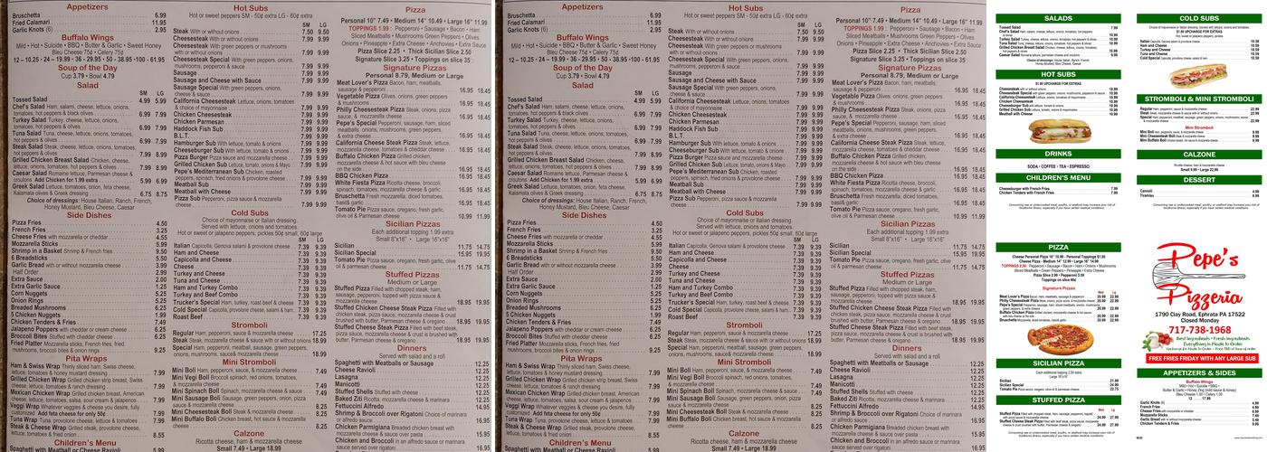 Pepe's Pizza Menu