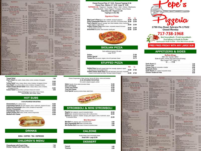 Pepe's Pizza Menu