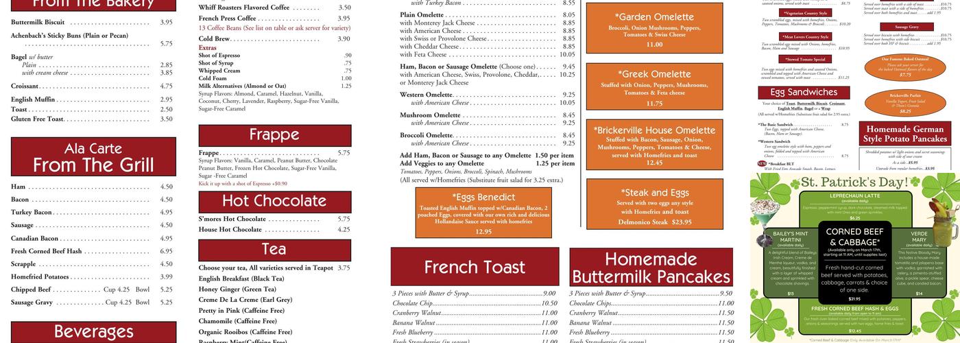 Brickerville House Restaurant Menu