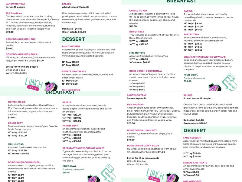 Dosie Dough Menu