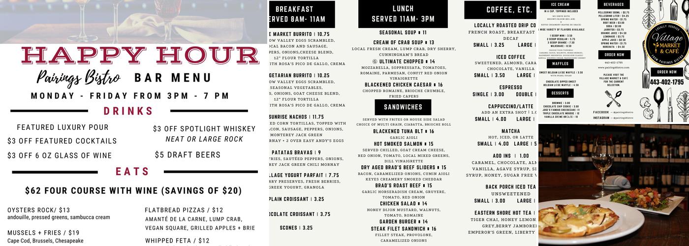 Pairings Bistro Menu
