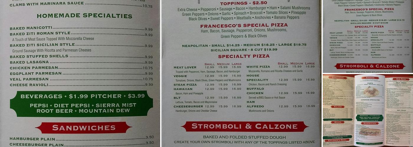 Francesco's Pizzeria Menu