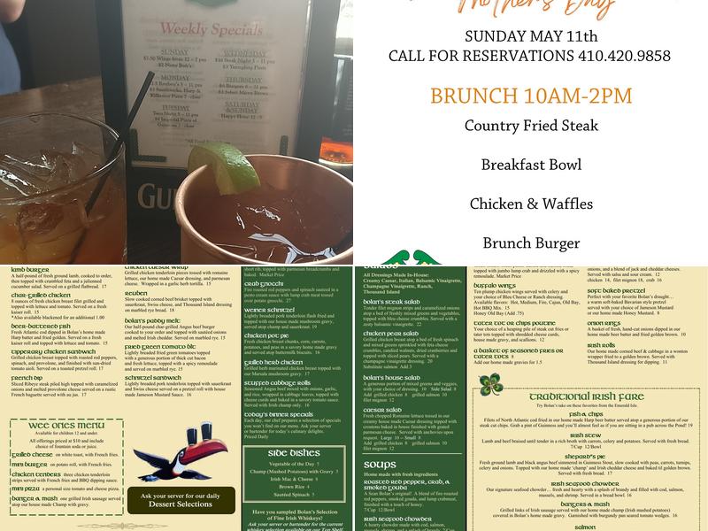 Sean Bolan's Irish Pub Menu