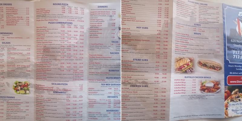 Pizza City and Bakery Menu