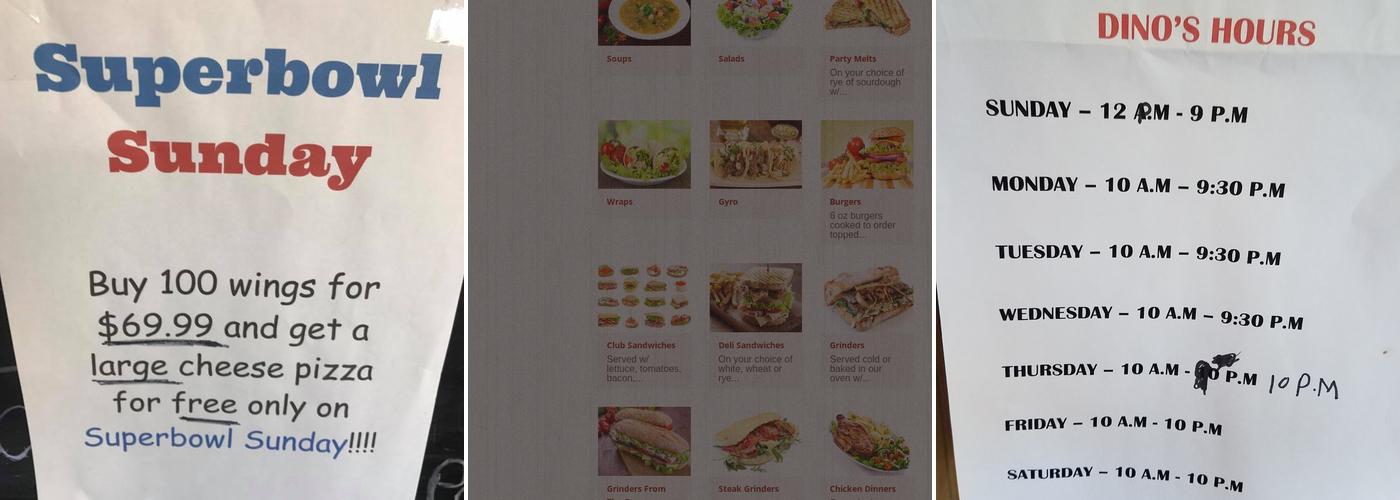 Dino's Pizza Menu