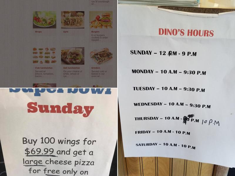 Dino's Pizza Menu