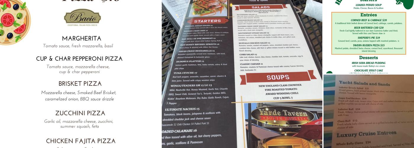 The Yarde Tavern South Hadley Menu