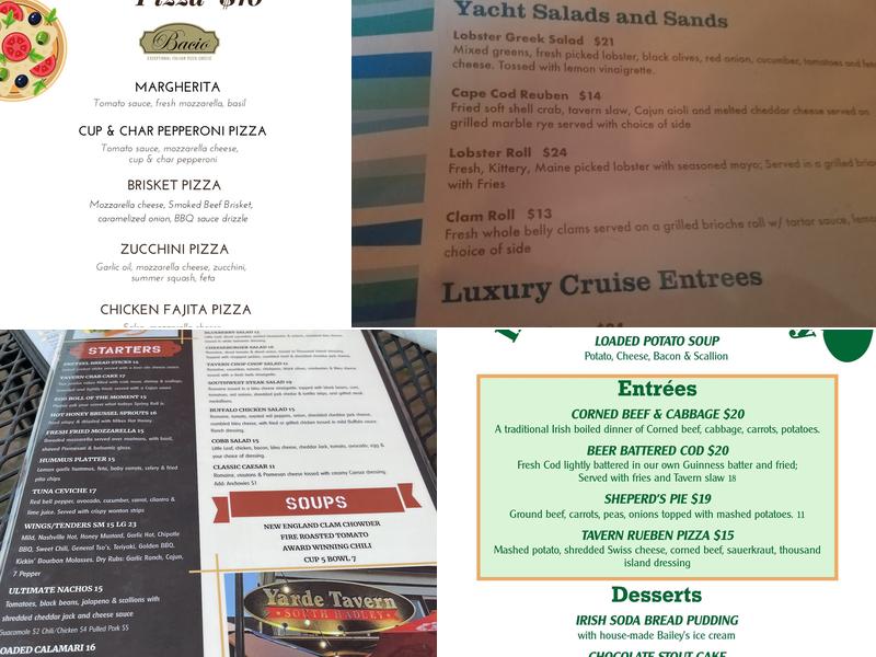 The Yarde Tavern South Hadley Menu