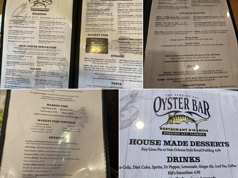 Oyster Bar Restaurant and Marina Menu