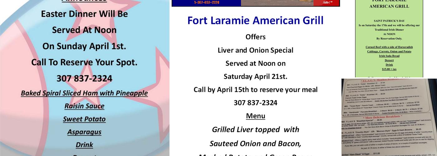 Fort Laramie American Grill Menu
