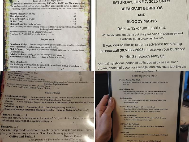 MINERS AND STOCKMEN'S Menu