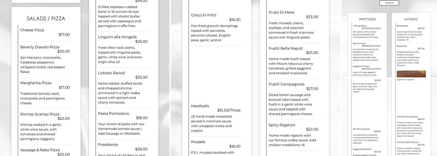 Toscana Bar Italiano Menu