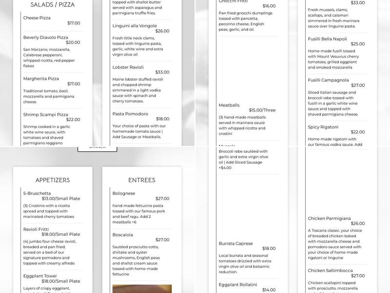 Toscana Bar Italiano Menu