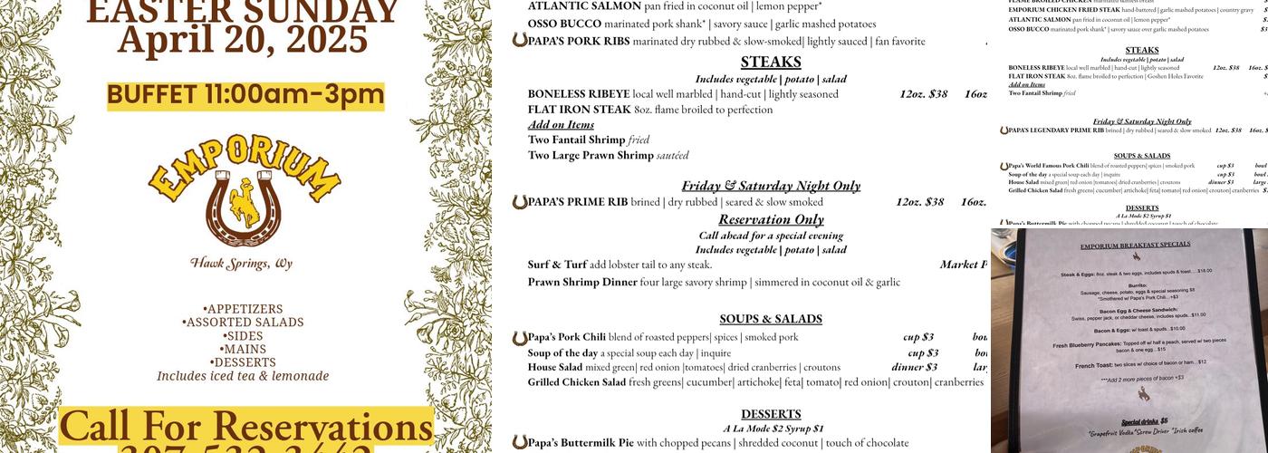The Emporium At Hawk Springs Menu