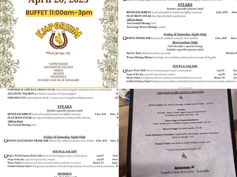 The Emporium At Hawk Springs Menu