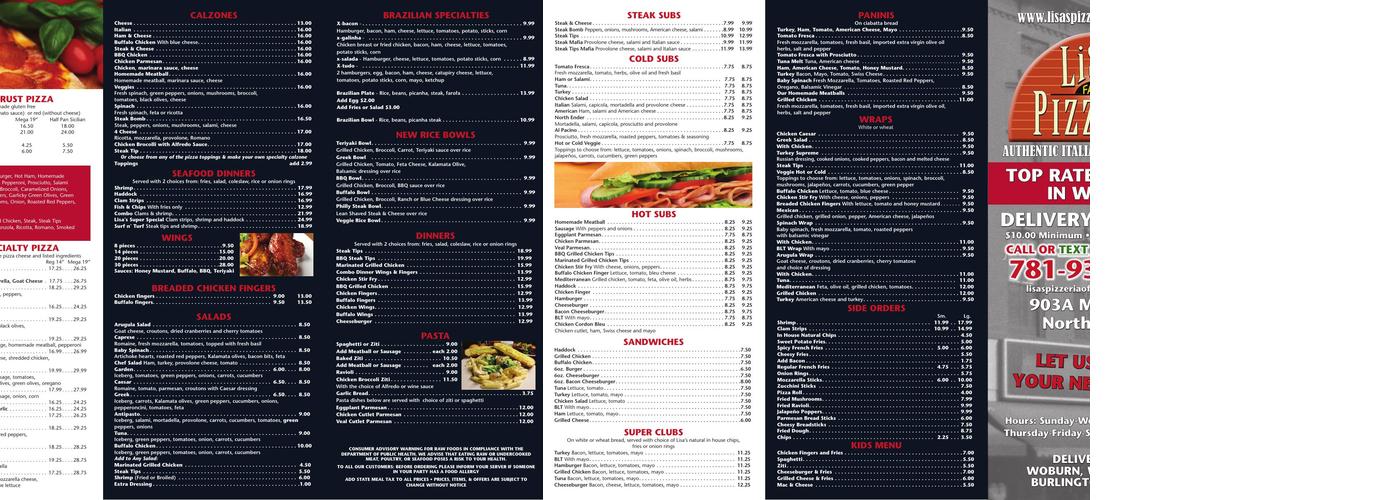 Lisa's Pizzeria Menu