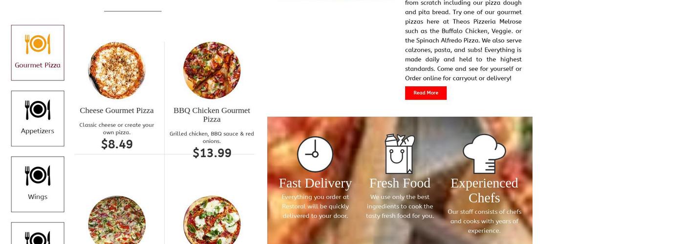 Theo's Pizzeria Menu