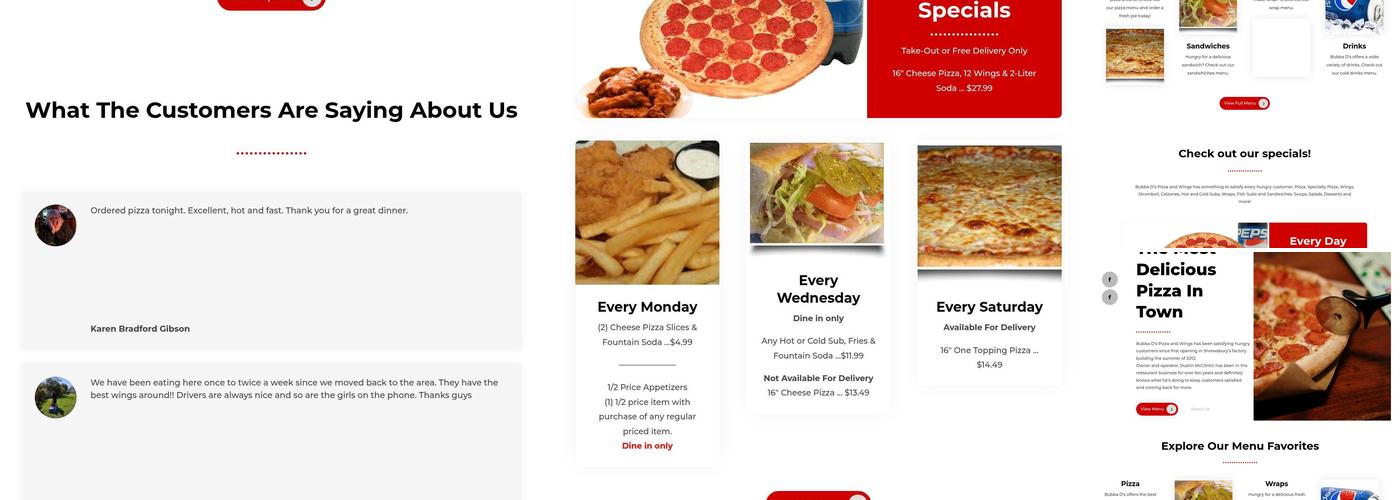 Bubba D's Pizza & Wings LLC Menu