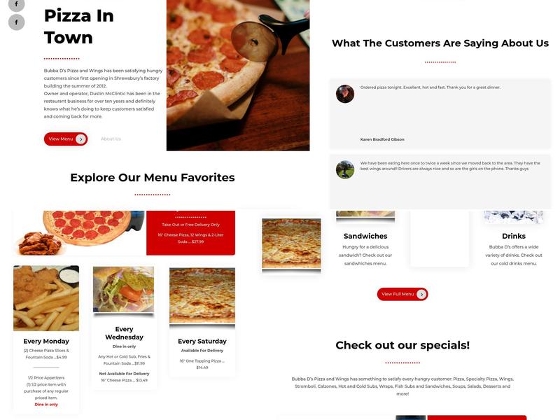 Bubba D's Pizza & Wings LLC Menu