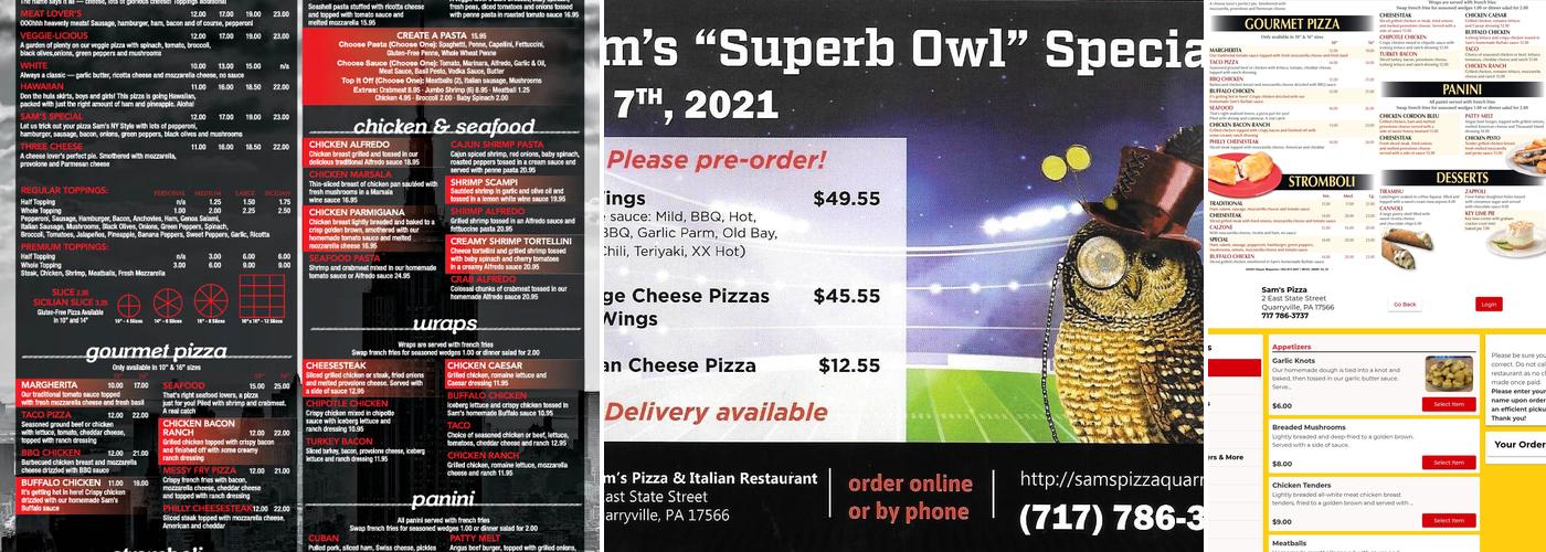 Sam's Pizza Menu