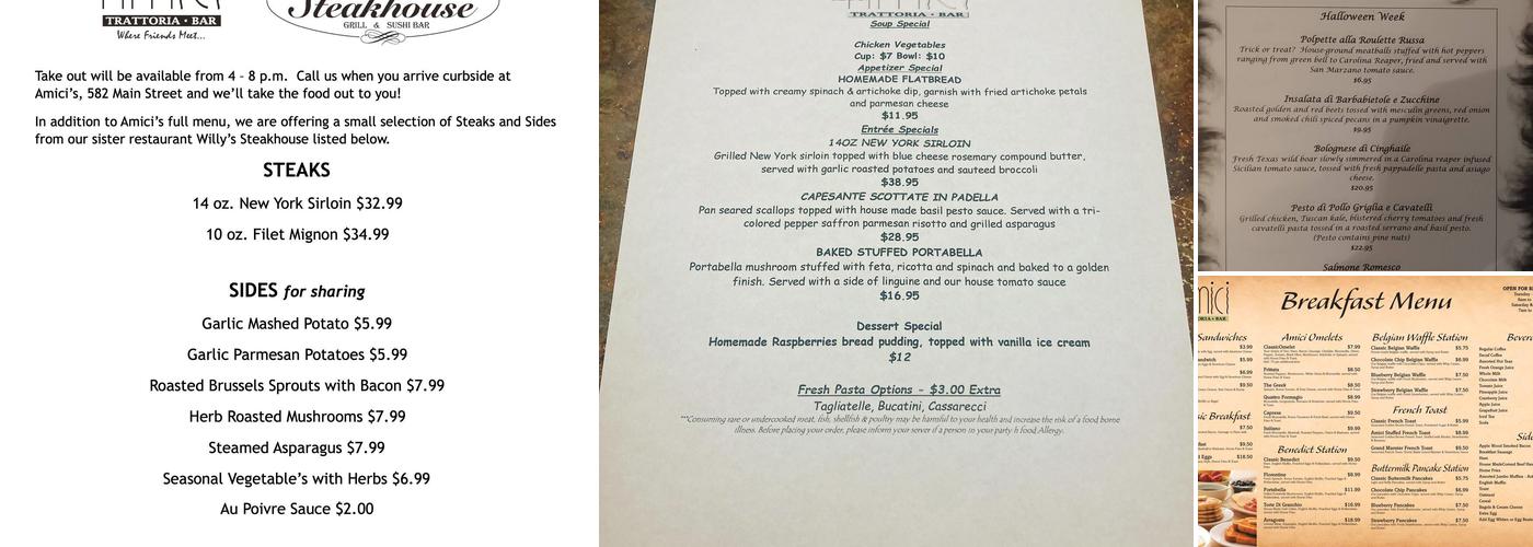 Amici Trattoria Shrewsbury Menu