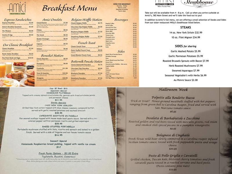 Amici Trattoria Shrewsbury Menu