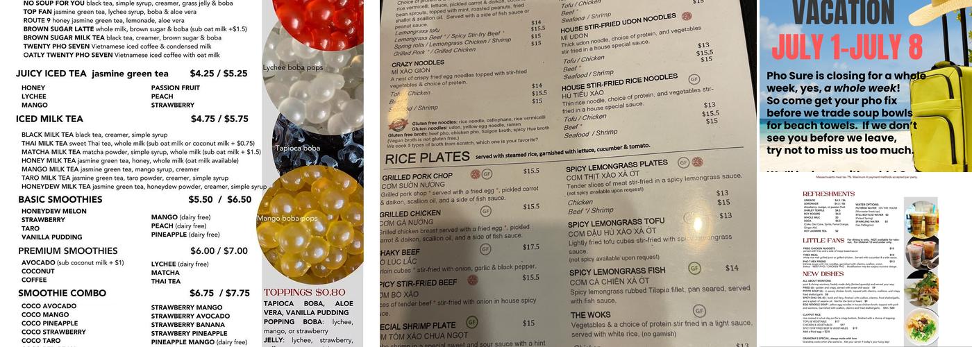 Pho Sure Menu