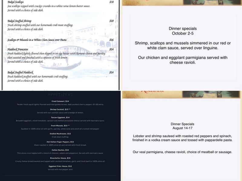 A.J. Tomaiolo's Restaurant Menu