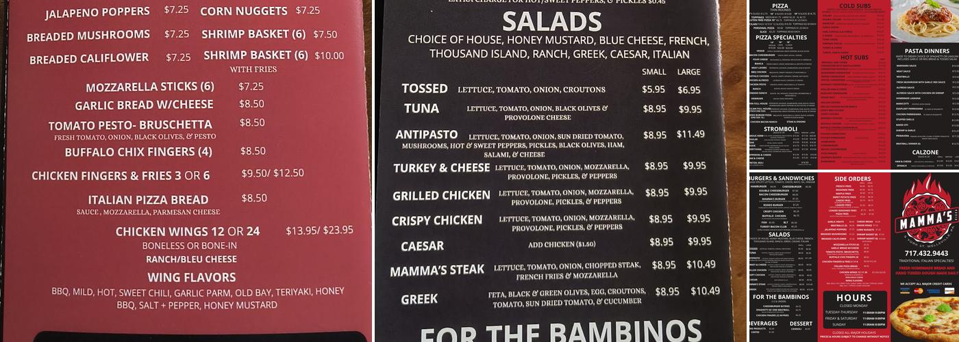 Mamma's Pizza Menu