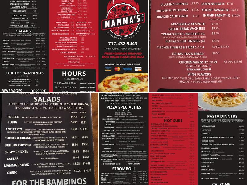 Mamma's Pizza Menu