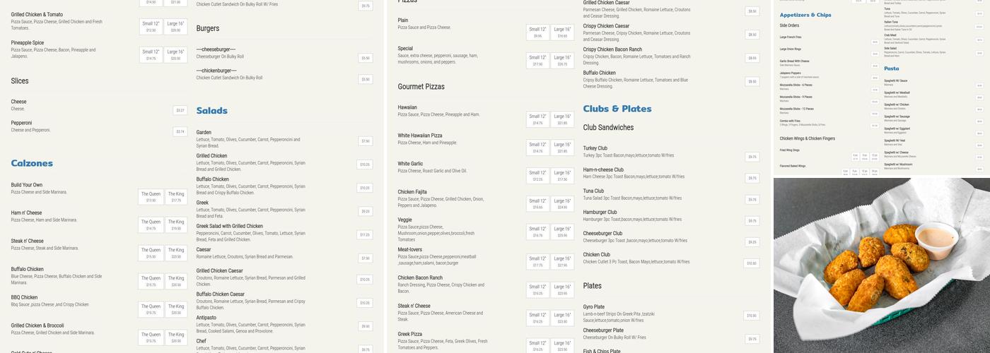 The Pizza Shuttle Menu