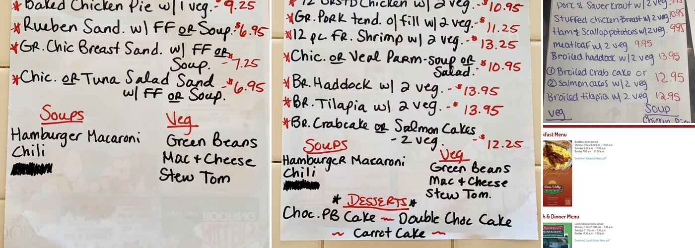 Dover Valley Restaurant Menu