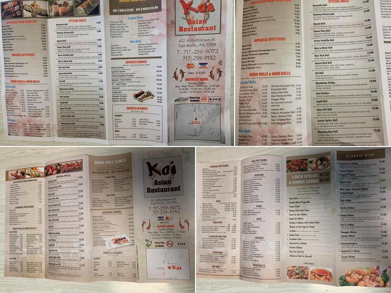 Koi Asian Restaurant Menu