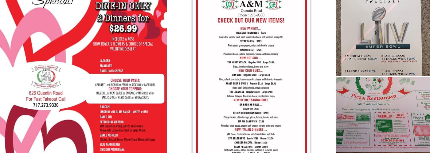 A&M Pizza Manheim Menu