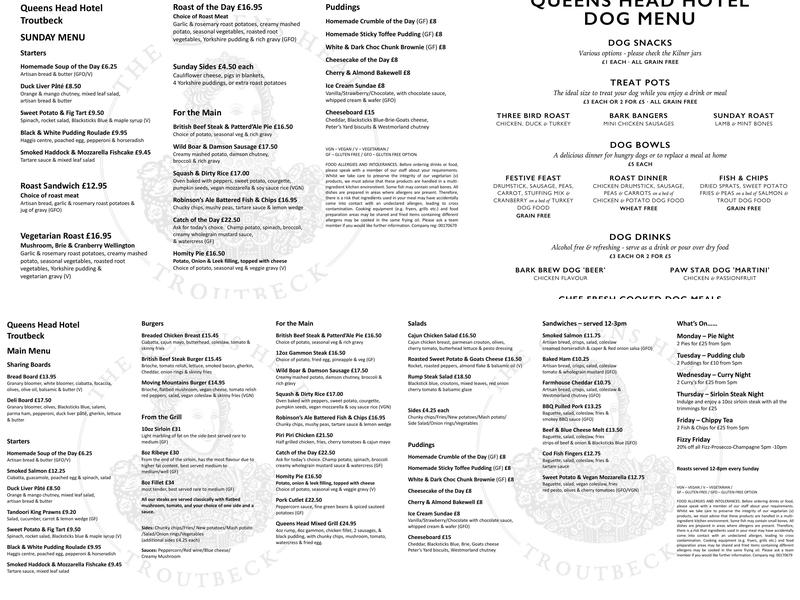 Queens Head, Troutbeck Menu