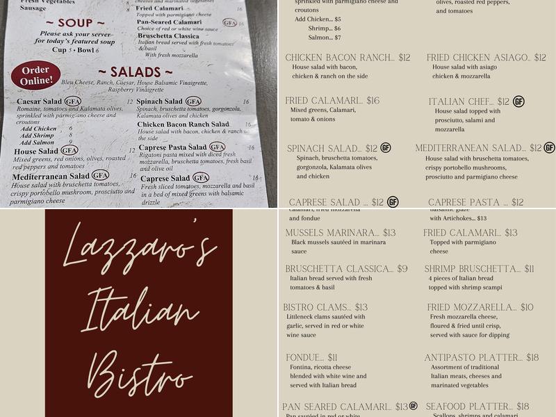 Lazzaro's Italian Bistro Menu