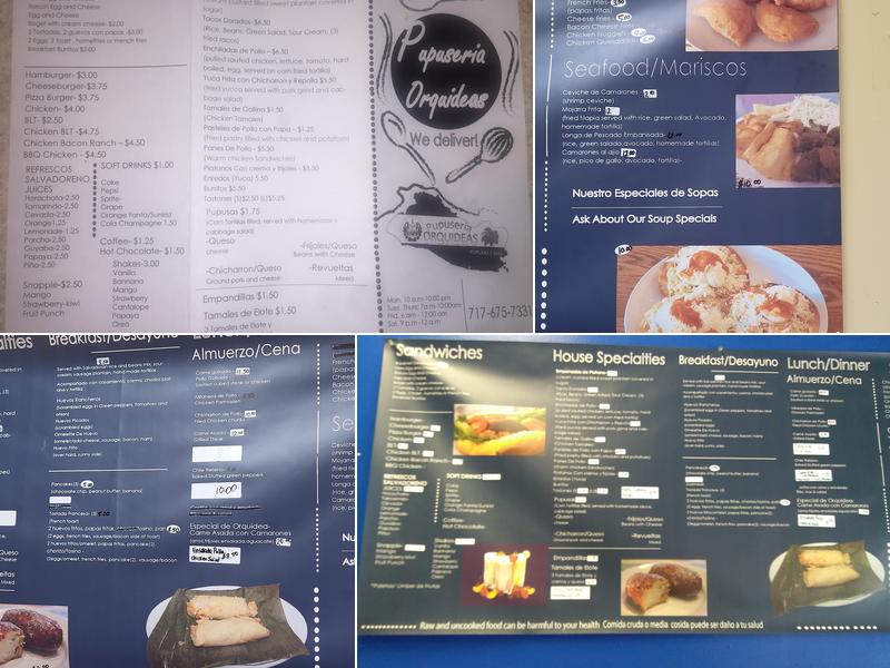 Pupuseria Orquidea Menu