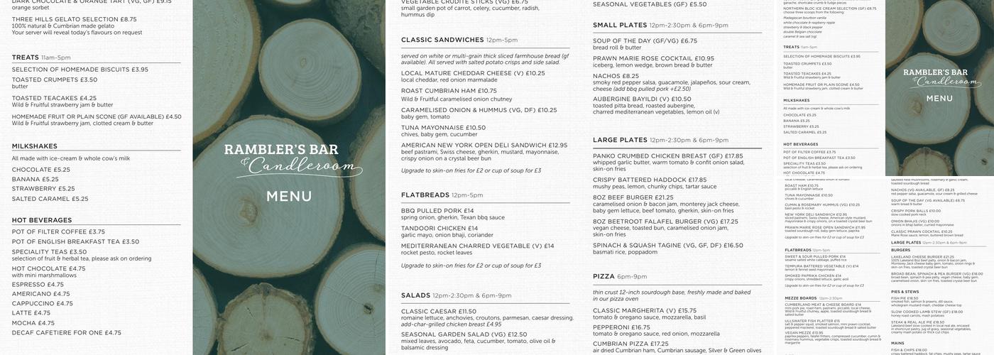 Ramblers Bar and the Candleroom Menu