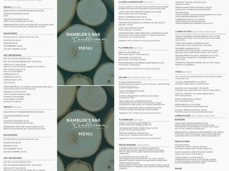 Ramblers Bar and the Candleroom Menu
