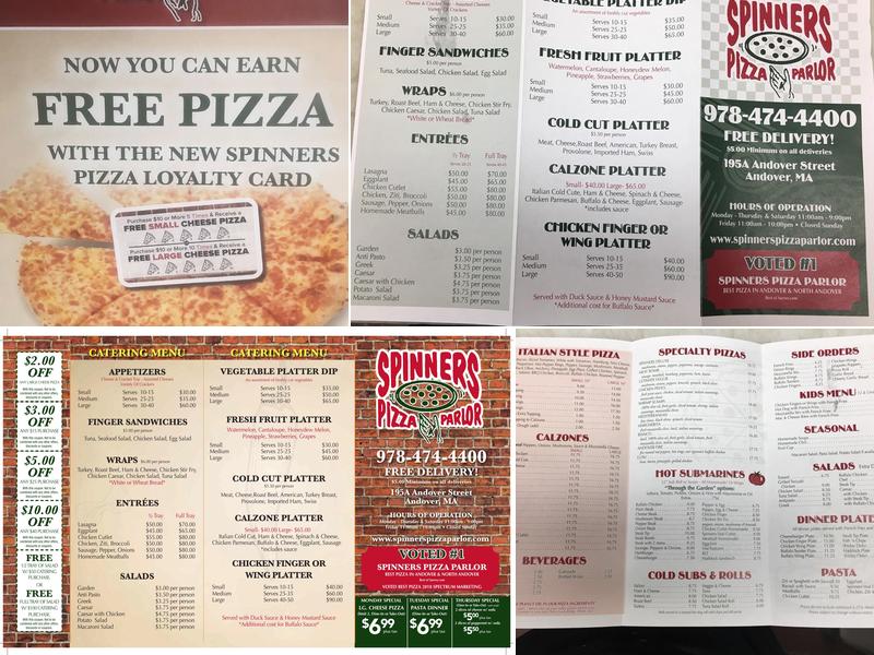 Spinners Pizza Parlor Menu