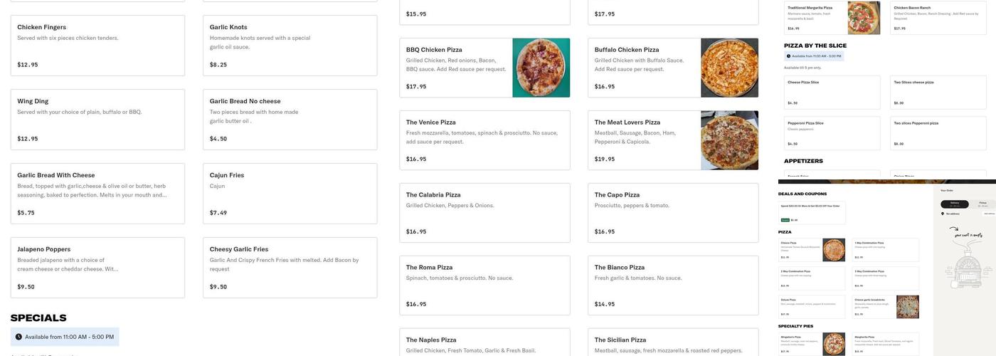 Mingaliens Trattoria Menu