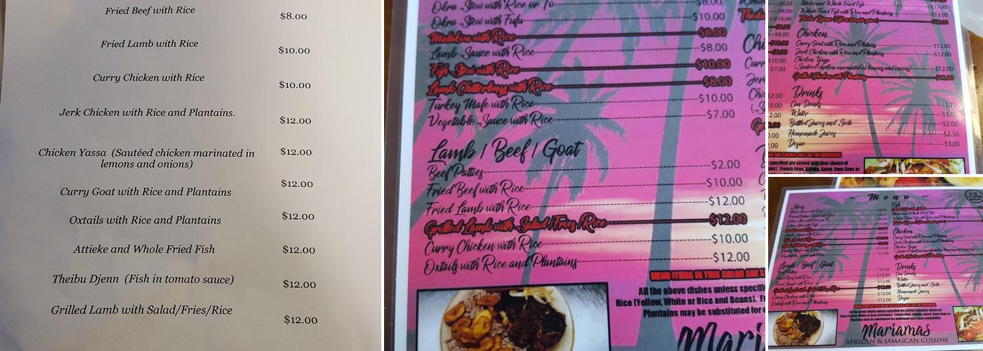 Mariama's African and Jamaican Restaurant Menu