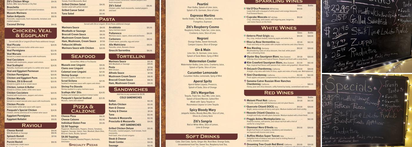 Ziti's Italian Trattoria Menu