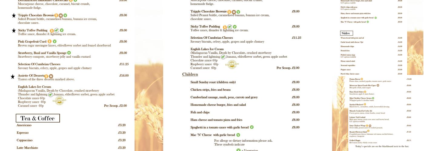 Wheatsheaf Inn Menu