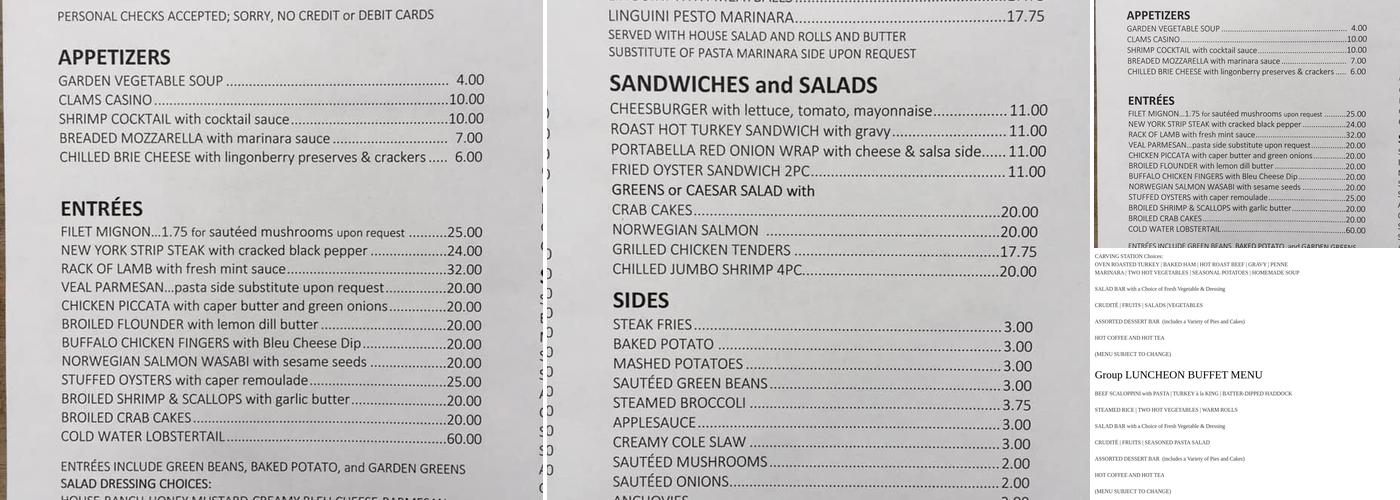 Timbers Menu