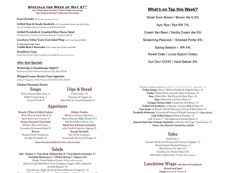 Warehouse Gourmet Bistro & Brewpub Menu