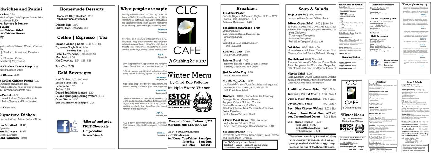 CLC Cafe @ Cushing Square Menu