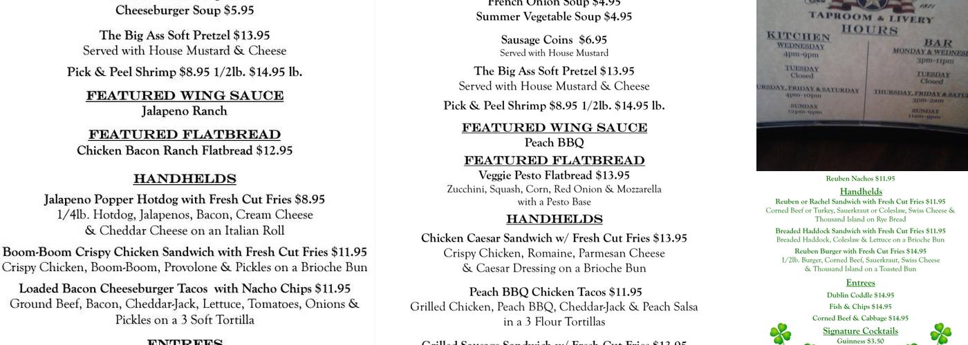 Union House Taproom & Livery Menu