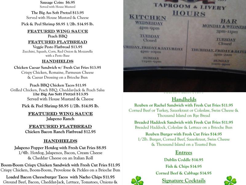 Union House Taproom & Livery Menu